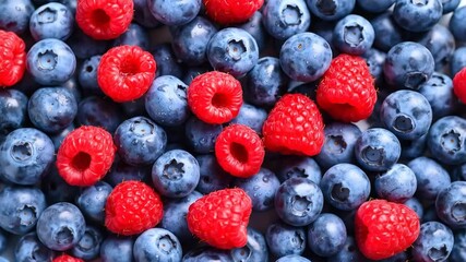 Blueberries and raspberries background.