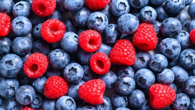Blueberries and raspberries background.