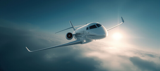 Luxury Jet Soaring Mid-Flight Under Clear Sky in Cinematic Perspective
