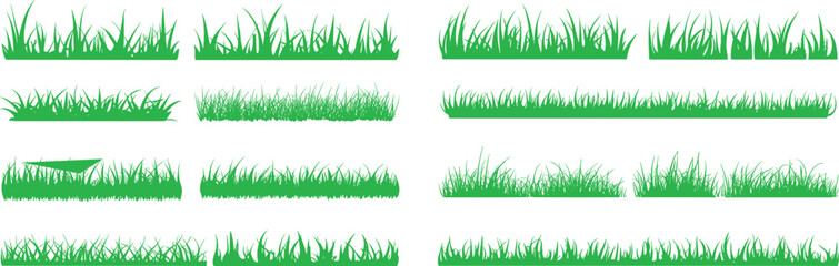 Art & IllustrationSet of green grass borders collection isolated on white background, realistic fresh lawn vector silhouette design for landscape decoration illustration