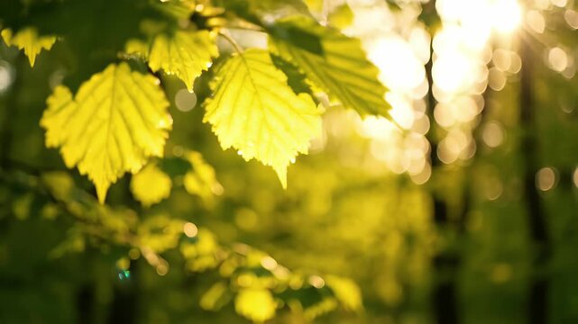 Forest glade sunlight illuminates lush foliage casting dappled shadows on forest floor perfectly capturing serene tranquility concept conveying calm well being idea ideal for backgrounds.