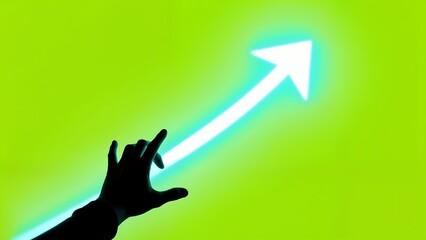 A silhouette of a hand reaching toward a white arrow.