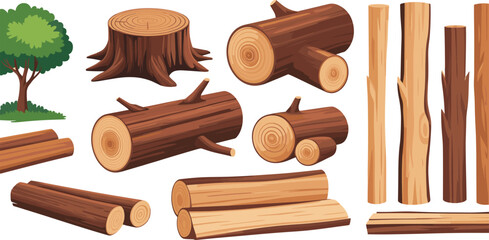 wood logs illustration, cut tree trunk, timber collection, forest tree stump, natural lumber, tree wood texture,