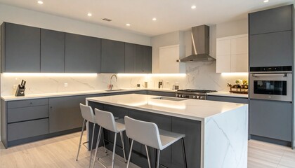 Graphite and Ivory Contemporary Kitchen With Marble Island