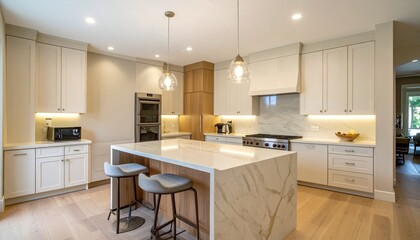 Ivory and Oak Luxury Kitchen With Fluted Cabinetry