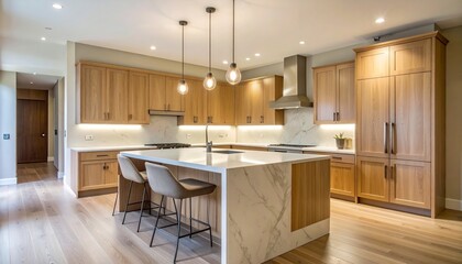 Ivory and Oak Luxury Kitchen With Fluted Cabinetry