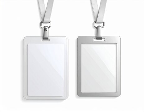 Office clerk badge mock up, empty id badge over white background with text or photo placeholder template, suitable for corporate identity, branding and presentation designs.