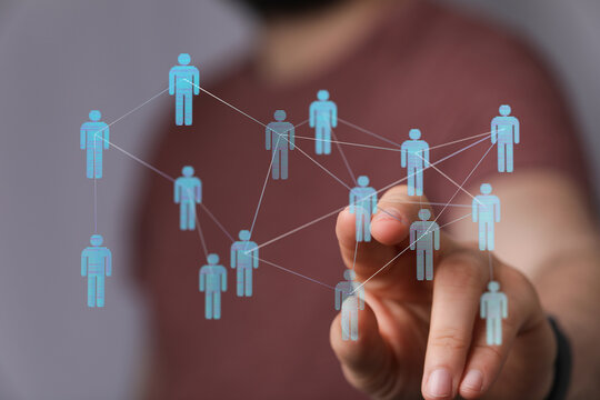 Abstract image representing communication, connections, teamwork, and digital transformation. Social network co