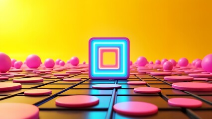 A computer generated image of a game board with pink buttons on it.