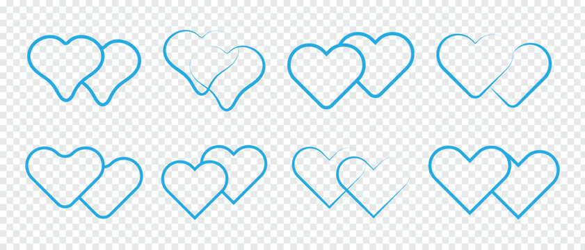 double heart icon set, stoke heart icon set, seamless background with hearts icon.