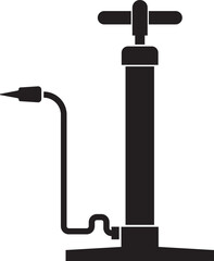 Black silhouette of a bicycle floor pump with a hose and nozzle for inflating tires on a white background representing a simple illustration of a tool