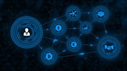 Blockchain network connecting person to financial and business elements footage - Powered by Adobe