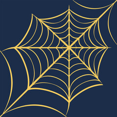 A stylized golden spider web design against a dark navy blue background creating a modern and graphic illustration