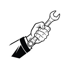Hand Holding Wrench Tool Illustration repair construction maintenance mechanic spanner fix engineer worker industry equipment hardware