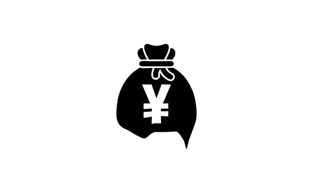 Yen money bag icon leak animation on white background