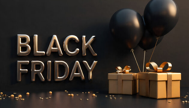 Black Friday Sale Vector Banner with 3D Text and Gift Boxes | Discount Promotion Background
