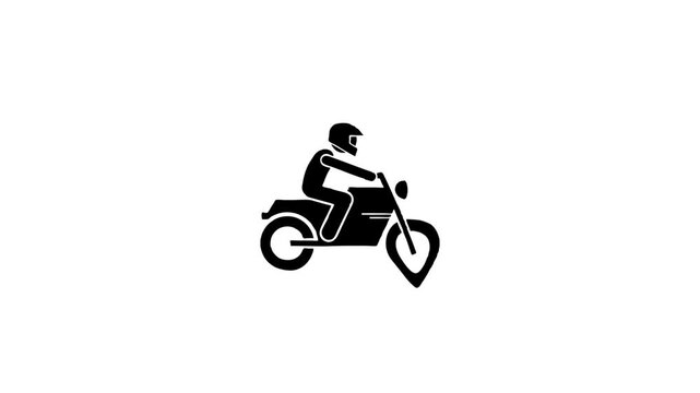 Person rides motorcycle icon in black and white style