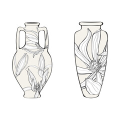 Pack of two hand drawn vases. Minimalist illustration.