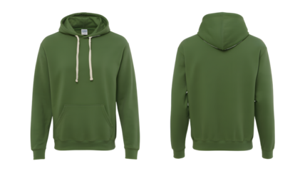 Green Hoodie Front and Back View on a White Background sweatshirt garment isolated on a transparent background