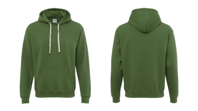 Green Hoodie Front and Back View on a White Background sweatshirt garment isolated on a transparent background