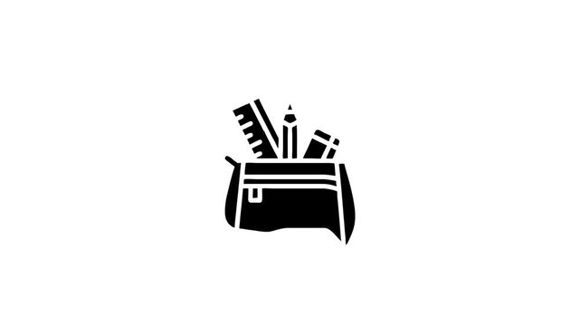 Animation of pencil case with stationery items falling