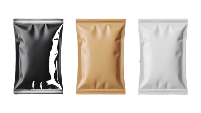 Three Snack Pouches Black Tan White removed pbxfg9rq isolated on a transparent background
