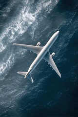 Fototapeta premium Aerial View of Modern Passenger Jet Soaring Over Ocean in Daylight