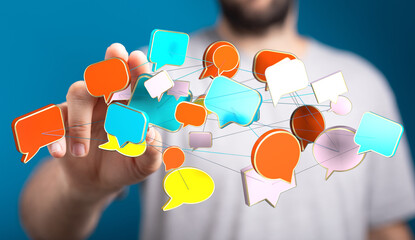 Abstract image showing network of colorful speech bubbles, representing online connection and communication in