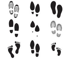 Shoes footprint silhouette walk signs collection