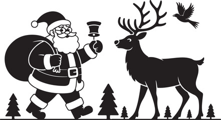 Christmas Santa claus with gift silhouette vector illustration isolated on a white background