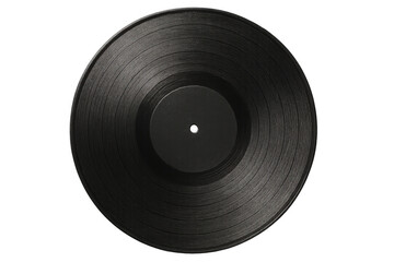 Vinyl record playing classic music, retro sound, blank label, vintage audio disc, transparent background