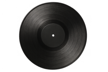 Vinyl record playing classic music, retro sound, blank label, vintage audio disc, transparent background