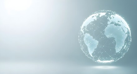 Abstract glowing digital earth globe with interconnected lines and dots on a light background