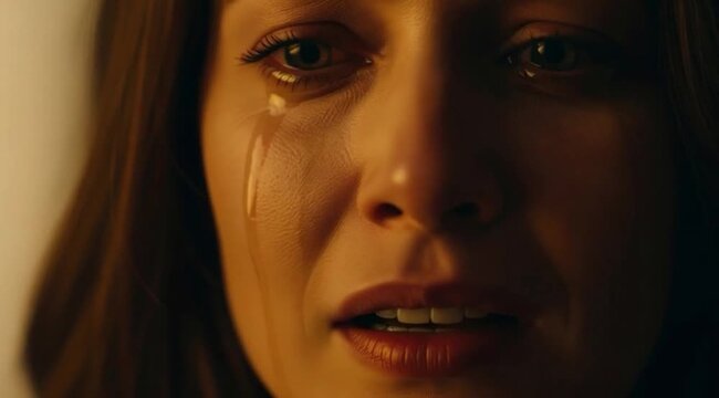 Mulher Triste Chorando com L&aacute;grimas Escorrendo pelo Rosto em Close-up