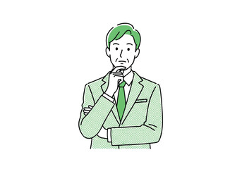 Obraz premium Thoughtful asian businessman considering a complex business decision. - Flat stock illustration