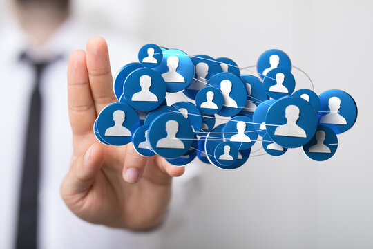 Concept of connection between digital profiles, networking, social media, concept of global connection, and communication.