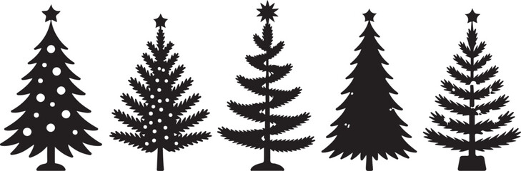 Christmas tree set black silhouette design isolated vector