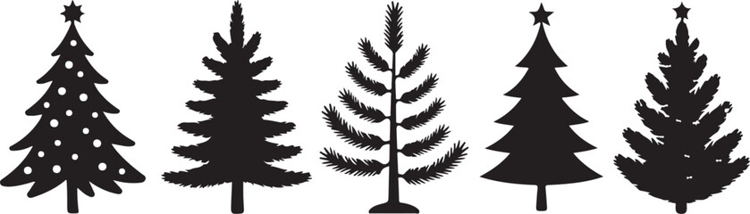 Christmas tree set black silhouette design isolated vector