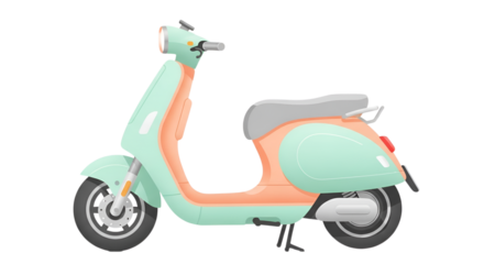 Illustration of a stylized retro scooter with soft pastel colors on a clean black background