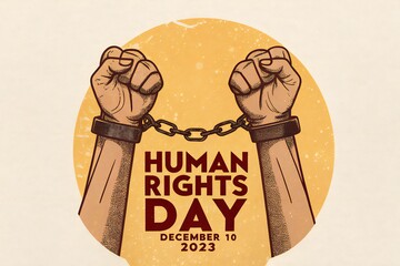 Hands breaking free from chains, symbolizing freedom and human rights.