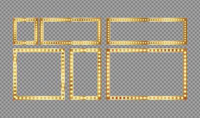 Set of vintage marquee frames with glowing bulbs on a transparent background © MD REAJUL