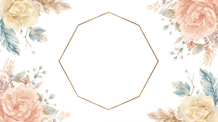 Hexagonal Pastel Watercolor Frame with Floral Halos and Soft Pigment Effects