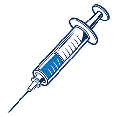 Illustration of a syringe with blue liquid isolated on