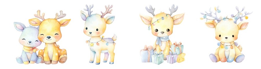 watercolor illustration of kawaii kawaii reindeer