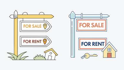 Realtor Selling House Icon – Real Estate Agent For Sale Sign Outline Vector