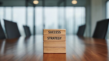 Wooden blocks spell success strategy in meeting room