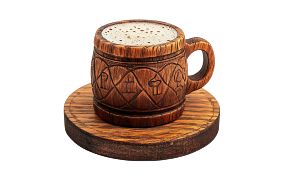 Realistic wooden coaster engraved with Oktoberfest design showing detailed craftsmanship for festive beer celebrations isolated on transparent background PNG