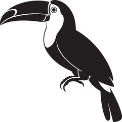 Obraz premium Toucan bird. Black silhouette of an exotic toucan bird isolated on a white background. Vector illustration