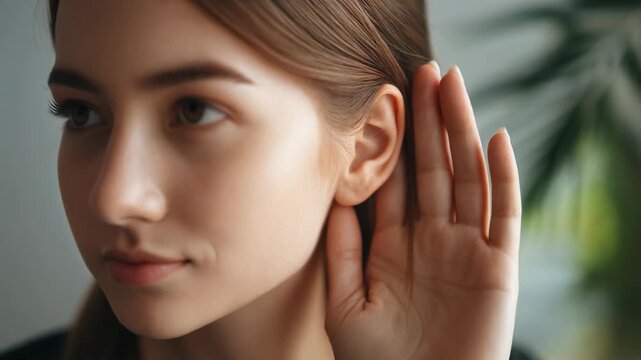 Close-up of a woman listening attentively, showcasing communication and engagement