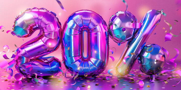 Twenty percent balloons with confetti representing discount